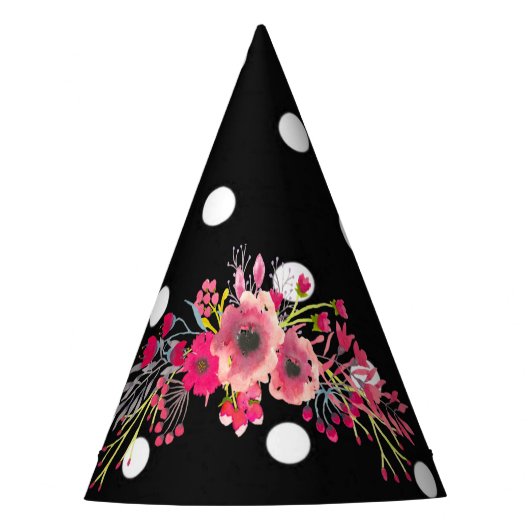 花の黒い水玉模様の魅力のモダンなファッション パーティーハット (正面)