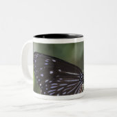 花の黒くおよび青の蝶 ツートーンマグカップ (正面左)