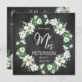 花の黒板のタイポグラフィのポストの結婚披露宴 招待状 (正面/裏面)