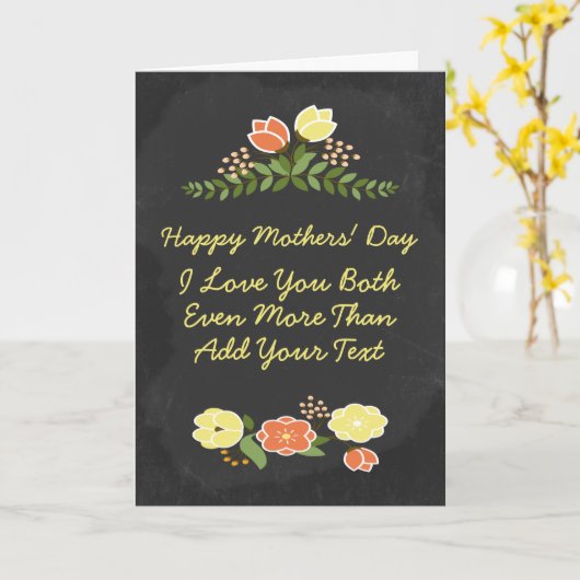 花の黒板を愛すパーソナライズされたる2つの母 カード (黄色い花)