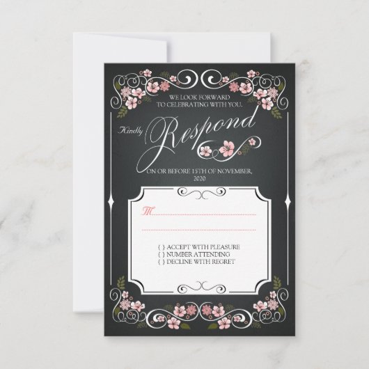 花の黒板ヴィンテージ大胆ウェディング RSVP (正面)
