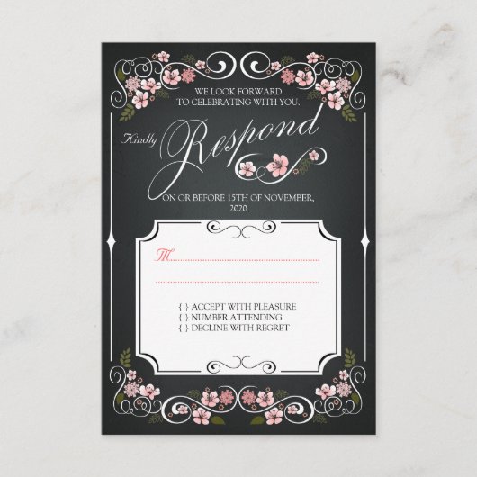 花の黒板ヴィンテージ大胆ウェディング RSVP (正面)