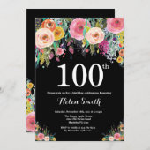 花の100歳の誕生日招待状 招待状 (正面/裏面)