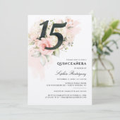 花の15歳の誕生日ピンクの葉 クインセアニェラ 招待状 (スタンド正面)