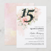 花の15歳の誕生日ピンクの葉 クインセアニェラ 招待状 (正面/裏面)