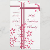 花の16歳誕生日パーティー招待状 招待状 (正面/裏面)