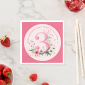 花の3歳誕生日カスタム3人の妖精プリンセス スタンダードカクテルナプキン (インサイチュ)