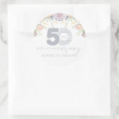 花の50周年結婚記念日パーソナライズ ラウンドシール (バッグ)