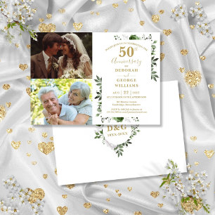 花の50周年結婚記念日 あの時と今 2枚の写真 招待状