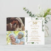 花の50周年結婚記念日 あの時と今 2枚の写真 招待状 (スタンド正面)