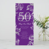 花の50歳誕生日プログラム シルバー パープル メニュー 招待状 (スタンド正面)