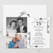 花の70周年結婚記念日 Then & Now 2枚の写真 招待状 (正面/裏面)