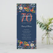 花の70歳の誕生日プログラムメニューありがとうネイビー 招待状 (スタンド正面)