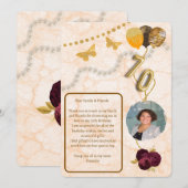 花の70歳の誕生日＆ゴールドホイル風船＆メッセージ 招待状 (正面/裏面)