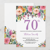 花の70歳誕生日招待状 紫 招待状 (正面/裏面)