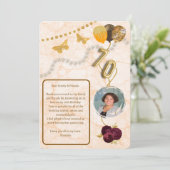 花の70歳誕生日＆ゴールドホイル風船＆メッセージ 招待状 (スタンド正面)
