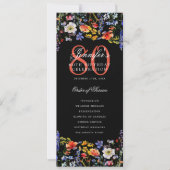 花の80歳の誕生日プログラムメニュー感謝ブラック 招待状 (正面)
