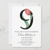 花の9歳誕生日カスタム写真招待状 招待状 (正面)