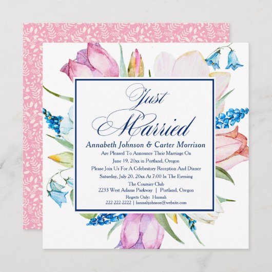 花の"たった今結婚しました"の結婚式の発表 招待状 (正面/裏面)