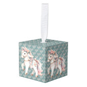 花の パステルカラー 馬 ファンタジー イラスト キューブ ポフ キューブオーナメント (正面アングル)