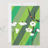 花の ミニマリストのレディバグ 緑のストライプ 招待状 (正面)