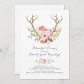 花の(雄ジカの)枝角のBohoのリハーサルの夕食 招待状 (正面/裏面)