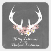 花の(雄ジカの)枝角 + 黒板の刺激を受けたな結婚式 スクエアシール (正面)