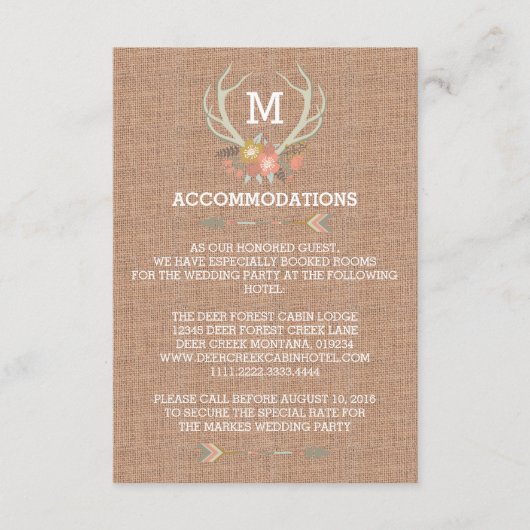 花の(雄ジカの)枝角%PIPE%の素朴な結婚式の調節カード エンクロージャーカード (正面)