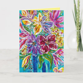 花の「青い花瓶」折りたたみグリーティングカード カード