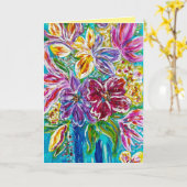 花の「青い花瓶」折りたたみグリーティングカード カード (黄色い花)