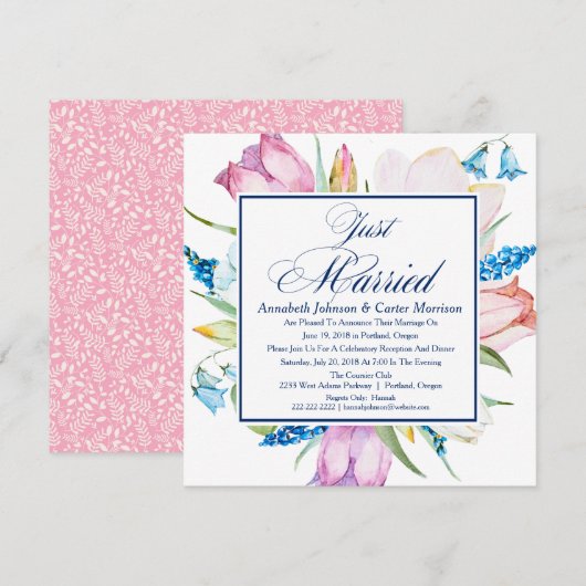 花の「Just Married」結婚発表カード 招待状 (正面/裏面)