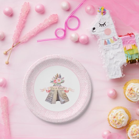 花のBohoの種族のテント小屋の女の子のベビーシャワー ペーパープレート (パーティー)