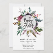 花のbohoはベビーシャワーの招待に羽をつけます 招待状 (正面)