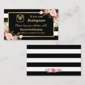花のInstagramハッシュタグウェディング挿入カード エンクロージャーカード (正面/裏面)