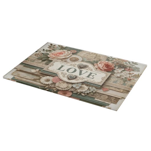 花のLOVEとレイヤー切りボード カッティングボード (角)