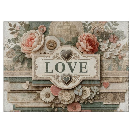 花のLOVEとレイヤー切りボード カッティングボード (正面)