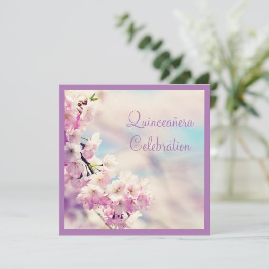 花のQuinceañeraの美しい誕生日 招待状 (スタンド正面)