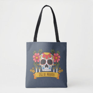 花のSkull Dia de los Muertos  のトートバック トートバッグ