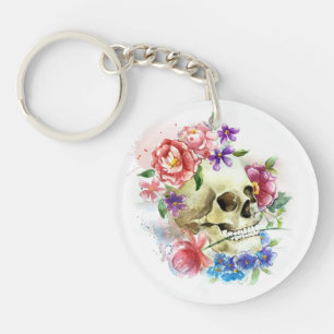 花のSkull Dia de los Muertos   Keychain キーホルダー