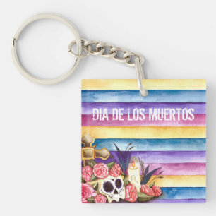 花のSkull Dia de los Muertos   Keychain キーホルダー