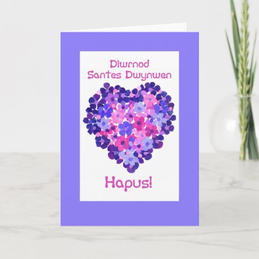 花のSt Dwynwen日のハート、ウェールズの挨拶 シーズンカード (正面)