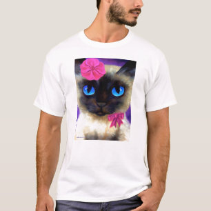 花のTシャツを持つシャム猫 Tシャツ