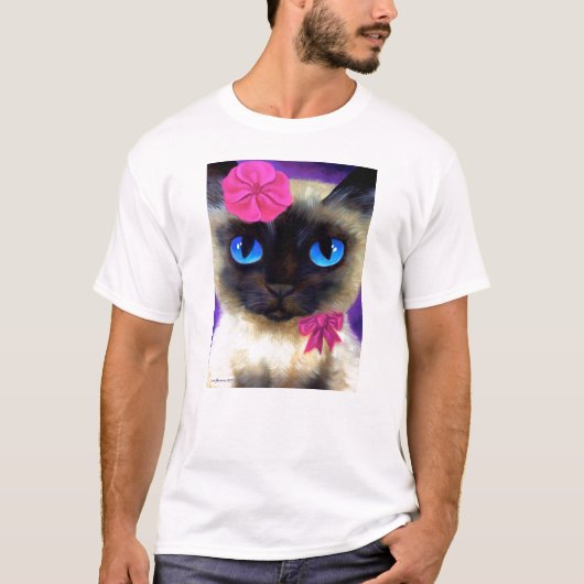 花のTシャツを持つシャム猫 Tシャツ (正面)