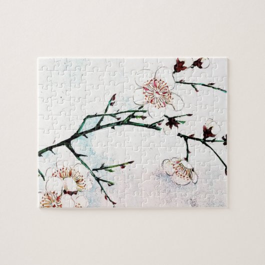 花のUkiyo-eアジアのアジア人の芸術のプラム枝 ジグソーパズル (横)