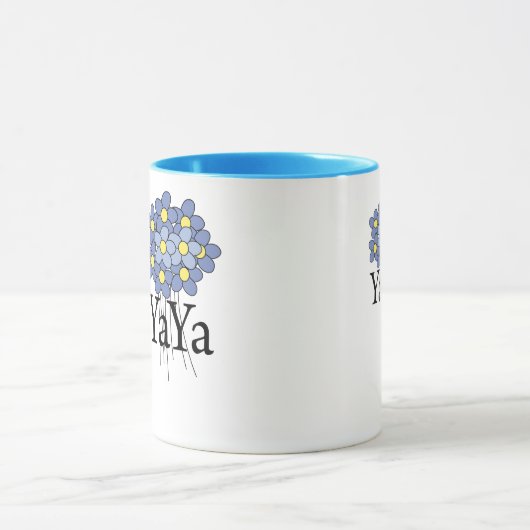 花のYaYaのかわいらしく青いTシャツ マグカップ (中央)