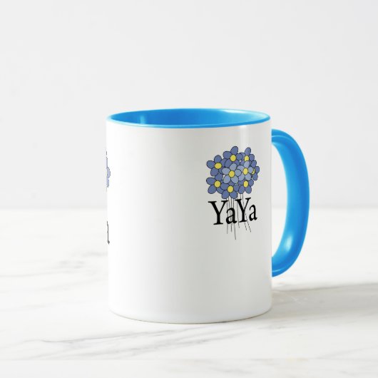 花のYaYaのかわいらしく青いTシャツ マグカップ (正面右)