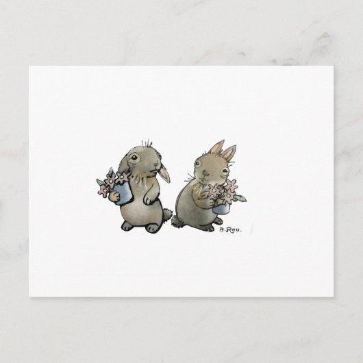 花はがき付きうさぎ ポストカード (正面)