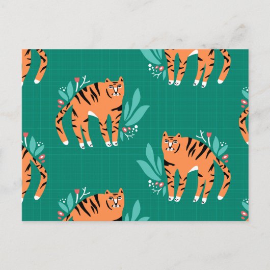 花はがき付き虎 ポストカード (正面)