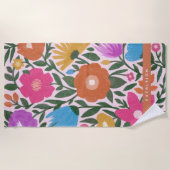 花はっきりしたカラフル女の子名 ビーチタオル (正面)