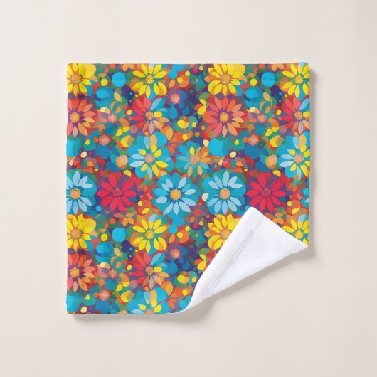 花はっきりしたコンテンポラリー柄の鮮やかデイジー バスタオルセット (ウォッシュタオル)